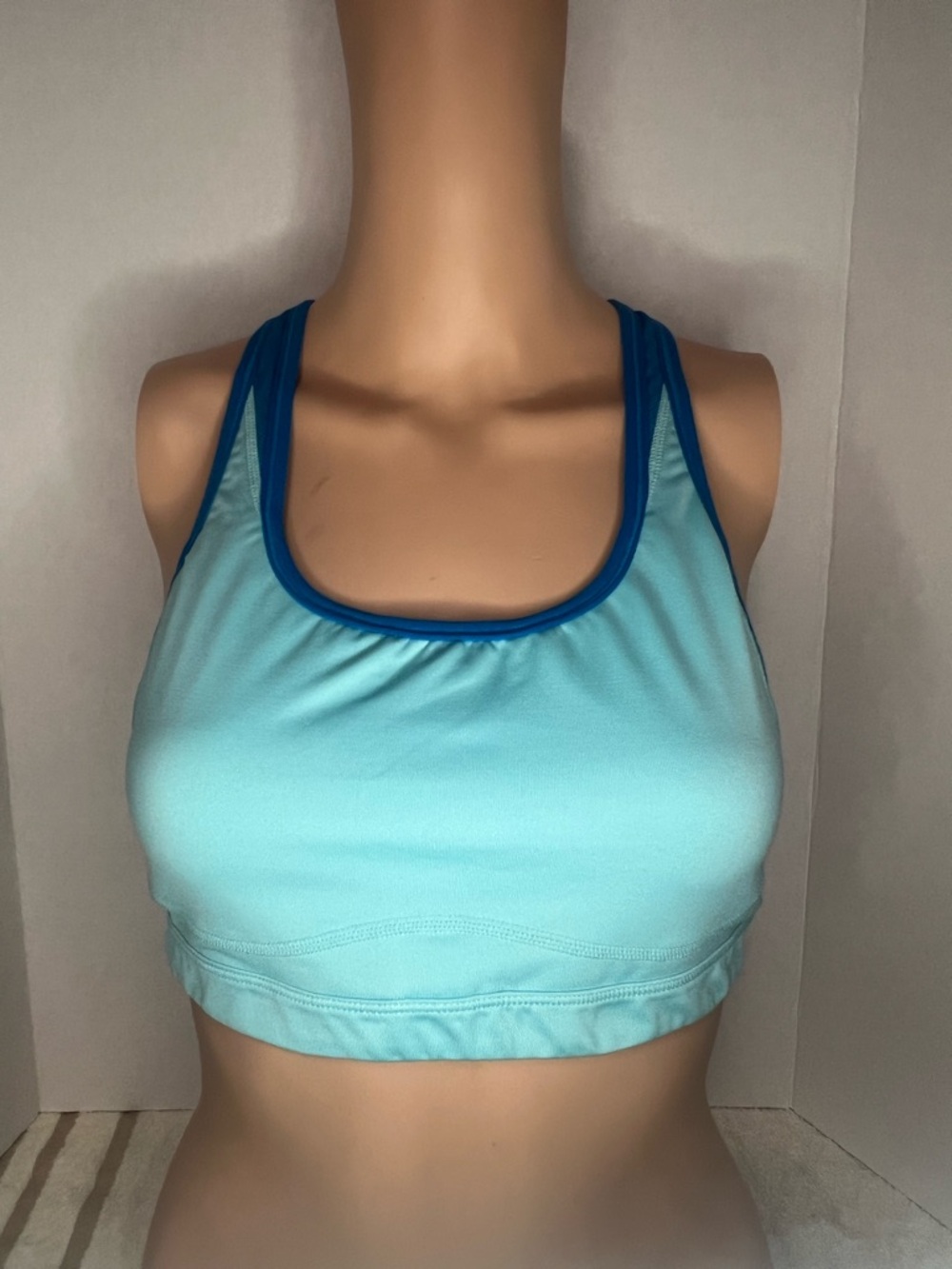 New Balance Light Blue Sports Bra with Royal Blue Trim